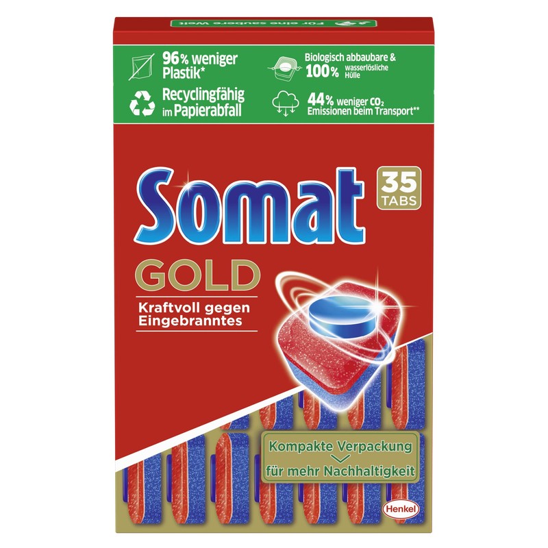 Somat Gold Dishwasher Rinse Tabs with Extra Strength Against Burnt-On