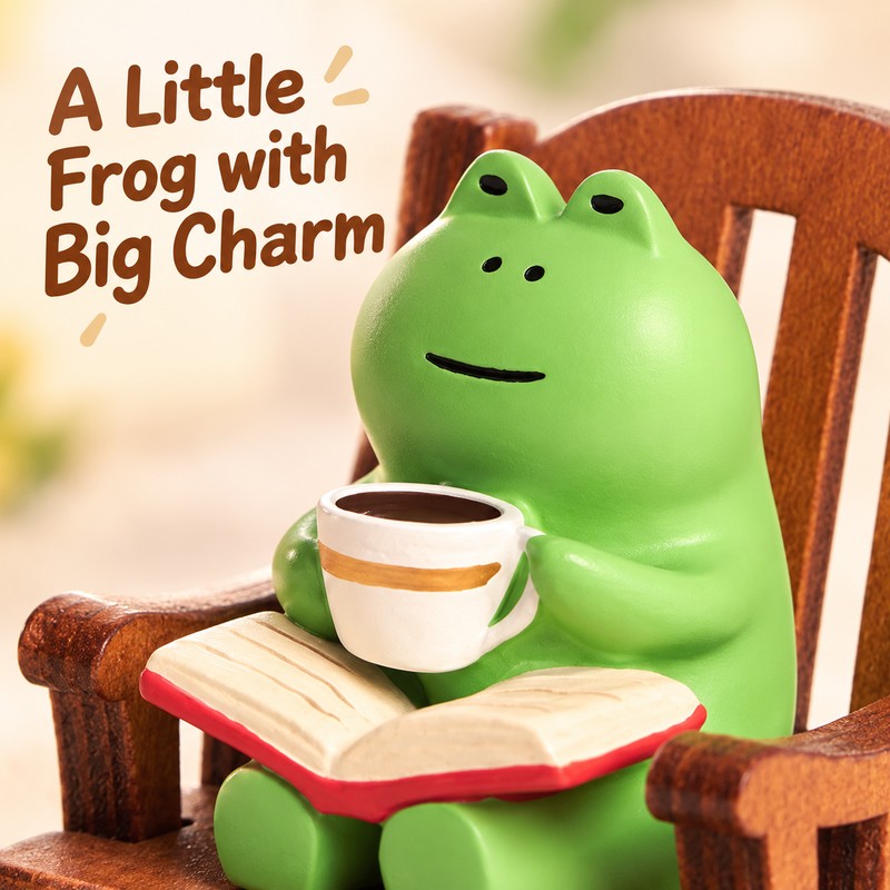 Frog Rocking Chair Figurine – Cute Resin Frog with Coffee