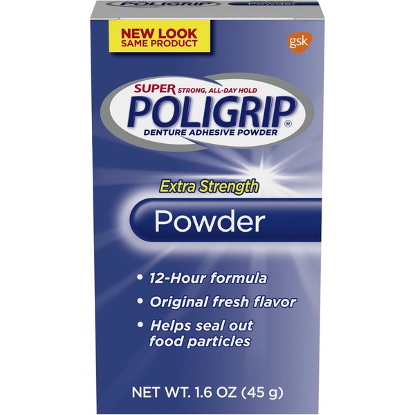 Super Poligrip Denture Adhesive Powder Extra Strength Container, 1.6 Ounce