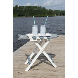Shorely Yours WOOD TABLE , Decorative Patio Folding Fish Shape Table,  Deck Side Table FT-GS
