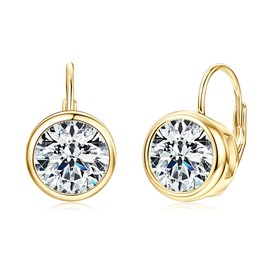 DYUNQ Moissanite Hoop Earrings, 925 Sterling Silver Hypoallergenic Bezel Set Leverback Drop Earrings for Women, D Color VVS1 Lab Created Imitation Diamond Round Cut Jewelry Gifts, Large, Sterling