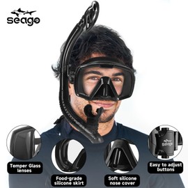 Seago Dry Scuba Snorkel Diving Mask Set, 180⁰ Wide View, Leak-Proof, Anti-Fog, Comfortable Fit for Adults