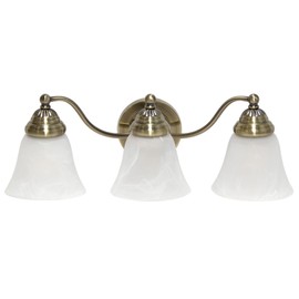 Simple Designs VT1023-ABS 19.25" Classic 3 Light Winding Metal and Frosted Marble White Bell Shape Glass Shades Decorative Wall Mounted Vanity Fixture For Bathroom, Entryway, Hallway, Antique Brass