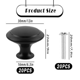 xlwen Modern Cabinet Knobs with Screws, Pack of 20, Furniture Knobs, Black, Round Drawer Handles, 30 mm, Stainless Steel, Round, Black, for Cupboards, Dressers, Wardrobe, Furniture