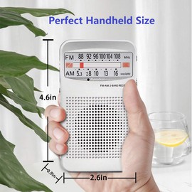 FUHONGYUAN AM FM Portable Pocket Radio, Compact Transistor Radios - Best Reception, Loud Speaker, Earphone Jack, Long Lasting, 2 AA Battery Operated (Silver)