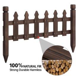 Yaheetech Decorative Garden Fence Edging Landscape Wood Picket Fencing Ornamental Panel Border Edging Patio Flower Garden Bed Pool Fences Outdoor Brown 177.5 in