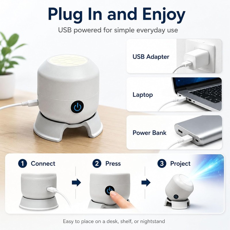 HD Smart Dynamic 5D Holographic Night Light Projector, 360° Rotating