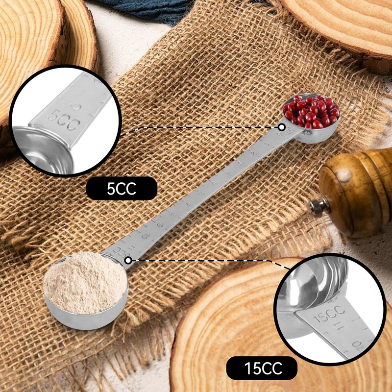 Dual Sided Measuring Spoons, 5ml and 15ml Stainless Steel Coffee