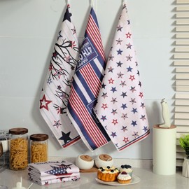 Hahafelt 6 Pcs 4th of July Kitchen Towels Retro America Stars Tree Patriotic Hand Towels Independence Day Decorative Dish Towel 250th Anniversary Tea Cloths for Kitchen Bathroom Decor 24 x 16''