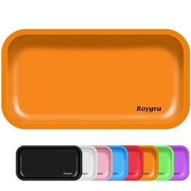 roygra Rolling Tray, Matte Metal Decorative Tray (Orange, Large - 10.6 x 6.3'')