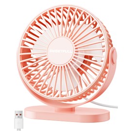 SWEETFULL USB Desk Fan Small Quiet - 3 Speeds Mini Personal Portable Fan 360° Rotation Adjustable, 5 Inch Office Table Cooling Gadgets on Desktop (Pink)