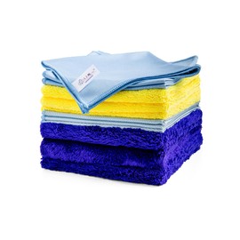 4-Piece Cloth Set - Microfiber Coral Fleece, Microfiber Glass, Fishscale, & Microfiber Long Pile Cloths for Streak-Free Cleaning, Dusting & Polishing - Ideal for Kitchen, Home, and Auto Surfaces