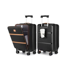 Joyway Carry on Luggage Airline Approved with Front Pocket, Hardside 20 Inch Travel Luggages with Cup Holder, Carry-on Suitcase with Spinner Wheels for Men and Women (Black, 20 Inch)