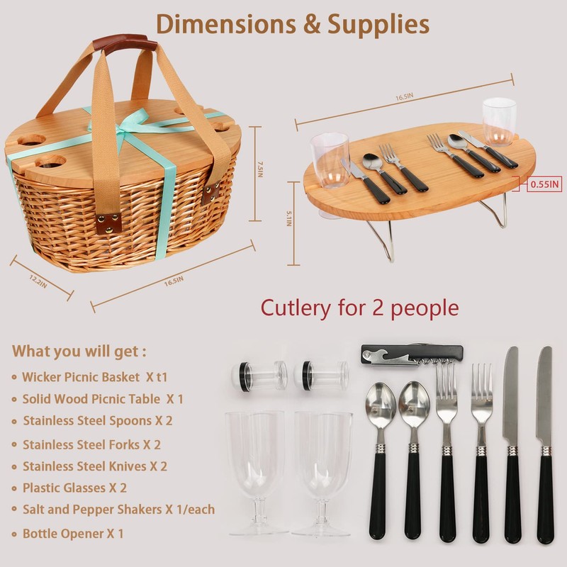 Hap Tim Wicker Picnic Basket Set for 2 with Mini