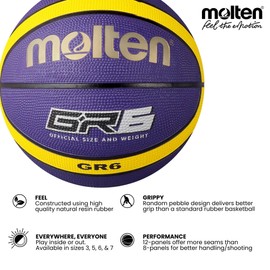 Molten Youth Molten BGR-VY Rubber Basketball, Purple/Yellow, Size 6