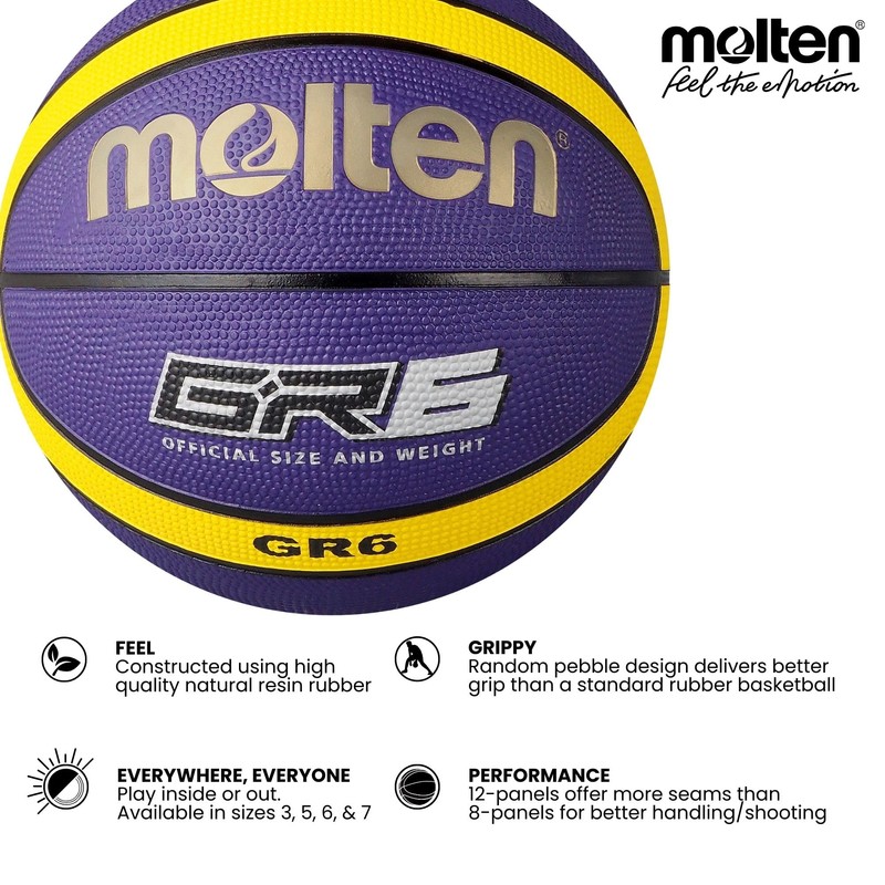 Molten Youth Molten BGR-VY Rubber Basketball, Purple/Yellow, Size 6