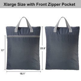 BeeGreen Grey Travel Laundry Bag with Handles & Zipper Pockets Dirty Clothes Hanging Laundry Hamper Heavy Duty Washable Collapsible for College Dorm Gym Beach Pool Swimsuit