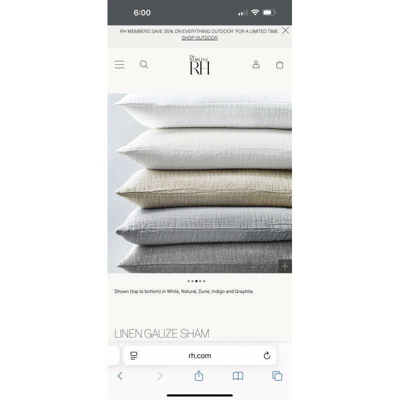 Restoration Hardware RH Restoration Hardware Linen Gauze Queen Lounger Sham