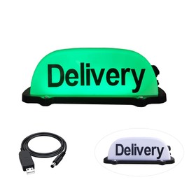 FUNGNLY USB Rechargeable Delivery Sign Light,Delivery Light Sign for Car,Roof Delivery Sign with Magnetic Waterproof For Cab Roof Top Illuminated Sign (GREEN)