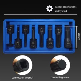 JEUCLEL 8PCS Impact Spline Bit Socket Set, M5 M6 M8 M10 M12 M14 M16 M18 Triple Square Metric 1/2-Inch Impact 10mm Triple Square Socket Kit, Cr-Mo Steel Lengthen Hex Screwdriver Socket Adapter