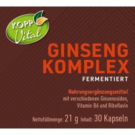 KOPP Vital® Ginsengkomplex fermentiert Kapseln 21 g 30 Kapseln - 4 Ginsengsorten als Extrakte nicht nur Pulver - Panax Ginsenosiden Eleutheroside Flavonoiden zusätzlich Vitamine B2 B6