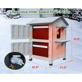 Rockever Plastic Outdoor Cat House with Insulated Liner, 100% Insulated Outdoor Cat Houses for Winter, Waterproof 2 Story Outside Cat Shelter, Clean and Assemble Easily-White