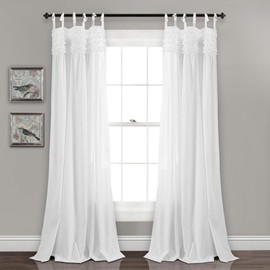Lush Decor Lydia Curtains Ruffle Window Panel Set for Living, Dining, Bedroom (Pair), 84 in L, White