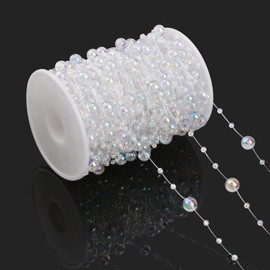 URROMA 30 Meters Transparent Bead String Crystal Acrylic Gems Bead Fish Line Bead Chain Garland DIY Jewelry Line for Wedding Party Home Decorations Christmas Party