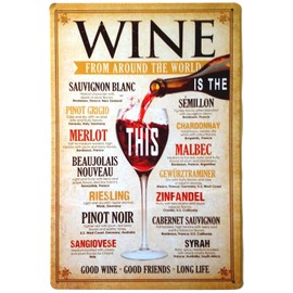 ERLOOD Wine from Around The World Drinking Distressed Metal Bar Wall Plaque Retro Decor Poster Vintage Tin Sign 12 X 8