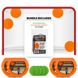 Combo Bundle of Durable Magnetic Lacrosse Goal Targets/Hockey Targets with 4 Pearl Lacrosse LT Textured Balls and 4 Tethers| Lacrosse Net Goalie Targets for Training and Shoorting Practice