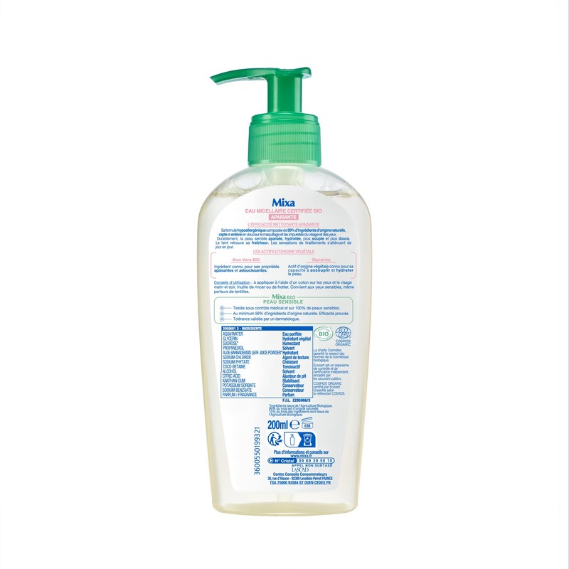 MIXA - Eau démaquillante - BIO Aloe vera et Glycérine