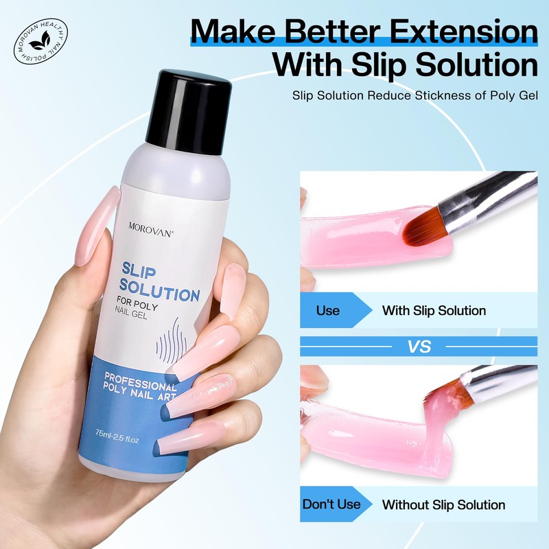 Morovan Nail Polygel Slip Solution: Salon-Grade Slip Liquid & Dual