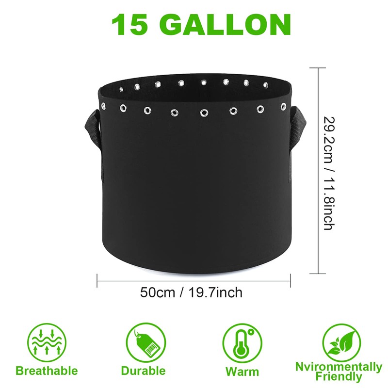 Molgoc 15 Gallon Plant Grow Bags 5-Packs with Holes,Thichkened Non-Woven