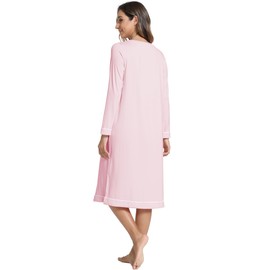 GYS Bamboo Viscose Soft Women's Nightgowns Comfy Long Sleeve V Neck Sleep Dress, Pink, Medium