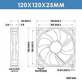 WINSINN - Ventilador de 120 mm, 12 V, sin escobillas, 120 x 25 mm, para refrigeración de PC, carcasa de computadora, radiadores, 2 pines