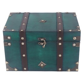 Tyenaza Wooden Treasure Chest, Vintage Treasure Chest, Storage Box, Antique, Exquisite Wooden Jewellery Box, Decorative Box for Jewellery, Pearl Jewellery, Tarot Cards (Green)