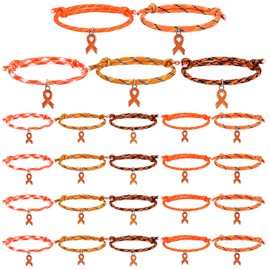 Tondiamo 30 Pcs Leukemia Awareness Rope Bracelet Adjustable Orange Ribbon multiple sclerosis Awareness Month Bracelets for Men Women Inspirational Charity Recognition Public Activity Supplies Gift