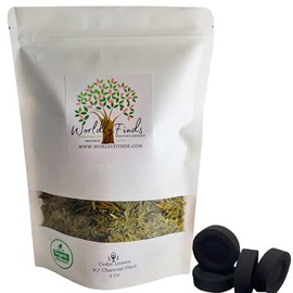 Cedar Tree Leaves with Charcoal Discs for Easy Burning, Smudging, Energy Cleansing, 100% Pure Organic & Sustainable, Natural Incense (3 Oz, Cedar Leaves)