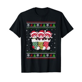 Ugly Xmas Sweater Red Panda In Christmas Socks T-Shirt