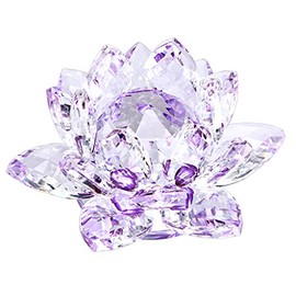 OwnMy Sparkle Crystal Lotus Flower Hue Reflection Feng Shui Home Decor with Gift Box (4 Inch/ 100MM Purple)