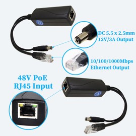 REVODATA 2.5G 36W PoE Splitter 12V/3A, DC 5.5 * 2.5mm Plug PoE to DC 12V/3A Output, 2.5Gbps Ethernet Comply IEEE802.3bt, Plug and Play for IP Camera, Smart Home (PS5712BG-25)