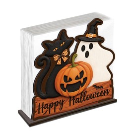 Halloween Napkin Holder, Black Cat Ghost Pumpkin Wood Napkin Holders