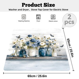 2 PCS Washer and Dryer Topper, Washer Dryer Countertop Protector Mat, Non-Slip Water Resistant Washing Machine Cover 25.6" x 25.6" for Laundry and Kitchen (Vase)