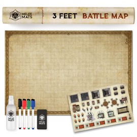 Melee Mats DND Map Starter Kit for Dungeons & Dragons Game - 24” x 36", Wet/Dry Erase Battle Terrain Grid - Ultimate Tabletop Gaming Experience with Accessories