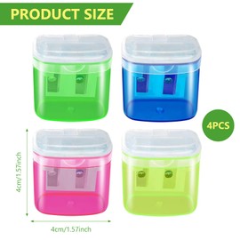 4 Pcs Manual Pencil Sharpeners, Double-Hole Pencil Sharpener with Container,Cute and Colorful Pencil Sharpener，Colorful Compact Dual Holes Pencil Sharpeners, Portable Manual Pencil Sharpene