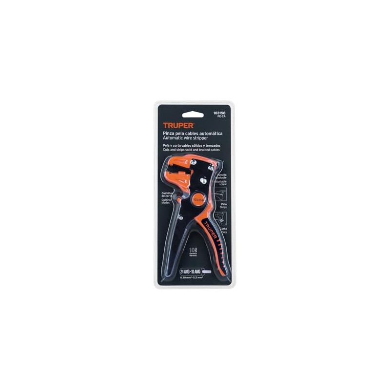 Truper PE-CA, Pinza 7" pela cables automática 24 a 10