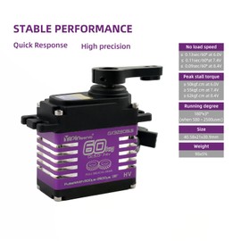 RCmall Digital Servo Motor, 60KG High Torque, 5.0-7.4V Brushless, Metal Gear with Servo Arms (270 Degree)