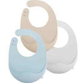 PandaEar 3 Pack Super Light Silicone Baby Bib for Boys Girls| Waterproof Baby Bibs with Pocket Food Catcher, Soft Adjustable Silicone Feeding Bibs