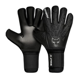 FEARLESS GOALKEEPERS Wolf V Onyx Goalkeeper Gloves - Breathable Football Gloves with Finger Protection, Non-Slip Grip, Roll Finger Cut and Removable Rails - For Adults and Children