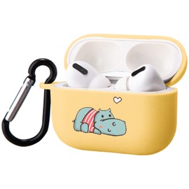 Cute Little Hippo Case Compatible with AirPods Pro with Keychain, Cartoon Animal Design Soft TPU Cover for AirPods Pro Charging Case Smooth Protective Shell for Girl Women（Yellow）